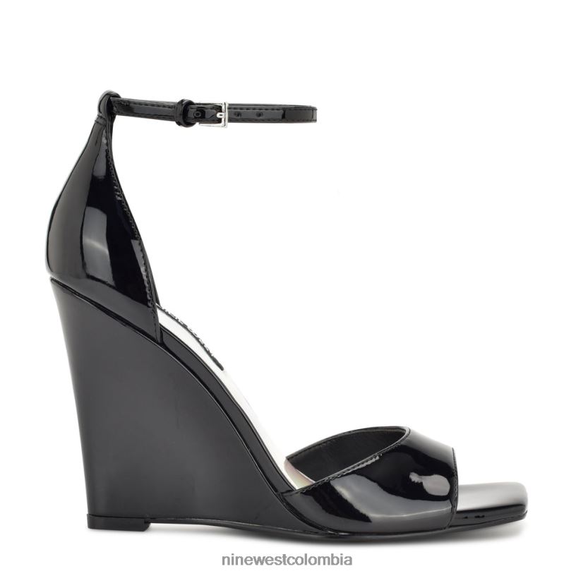 X0LV061720 charol negro sandalias cuña hallena Nine West